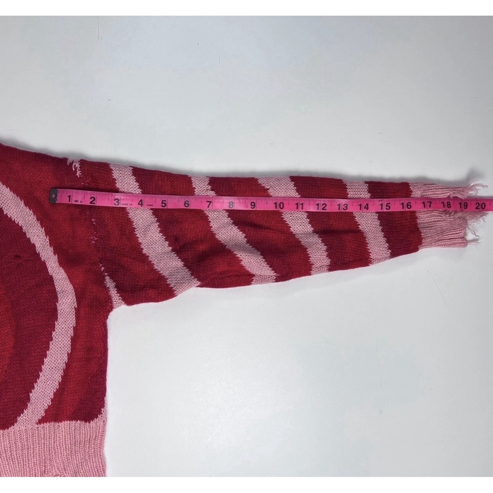 Distressed Just Polly Knit Sweater‎ Medium Frayed Heart Pattern Relaxed - Picture 6 of 7